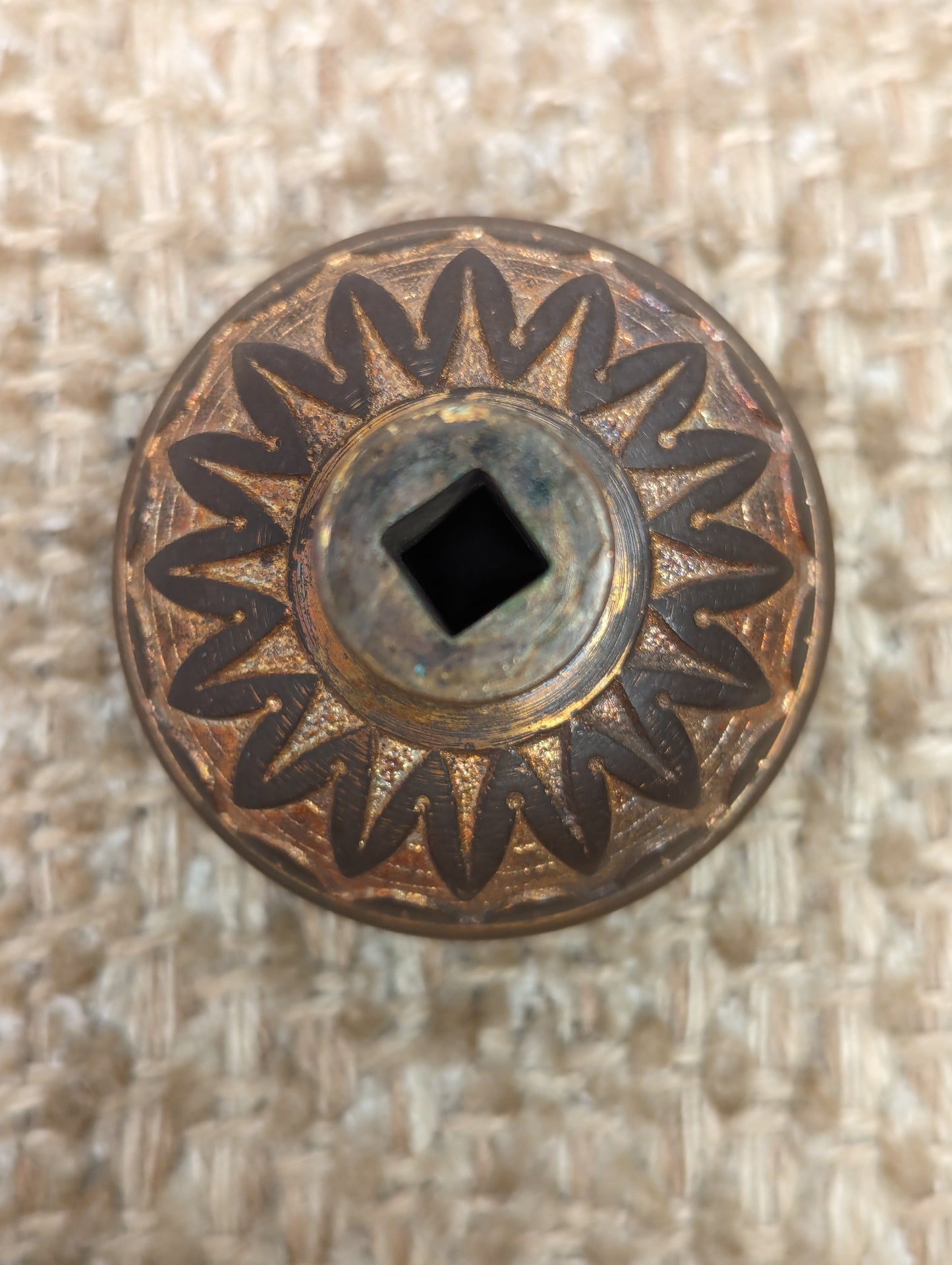 2 1/4" Antique Norwalk Decorative Cast Brass Door Knob Circa 1885