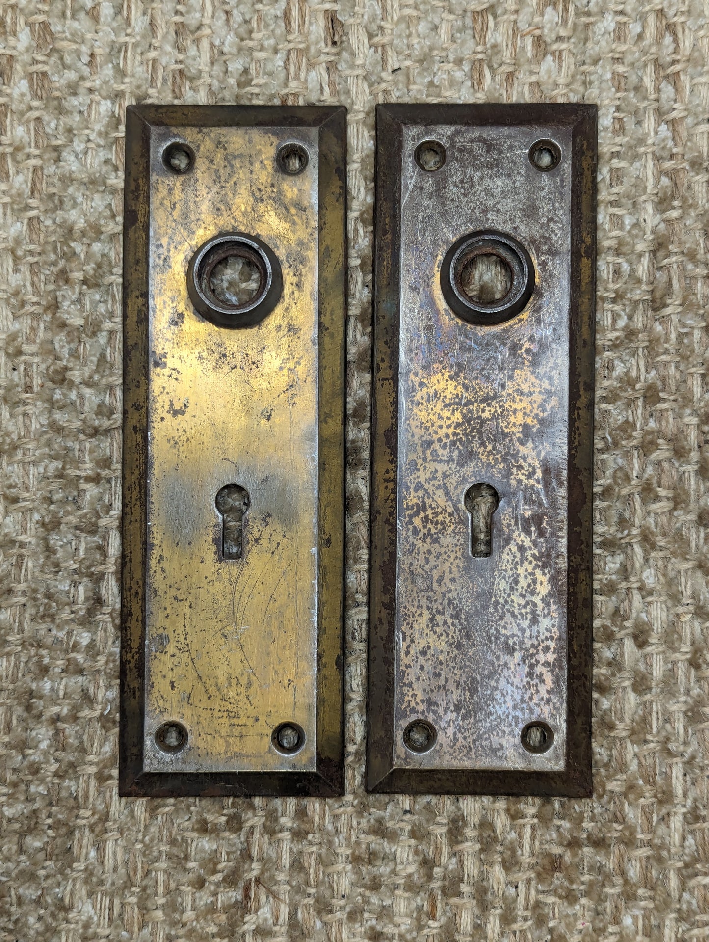 2 1/4" x 7" Pair Of Antique Steel Door Knob Plates Door Hardware