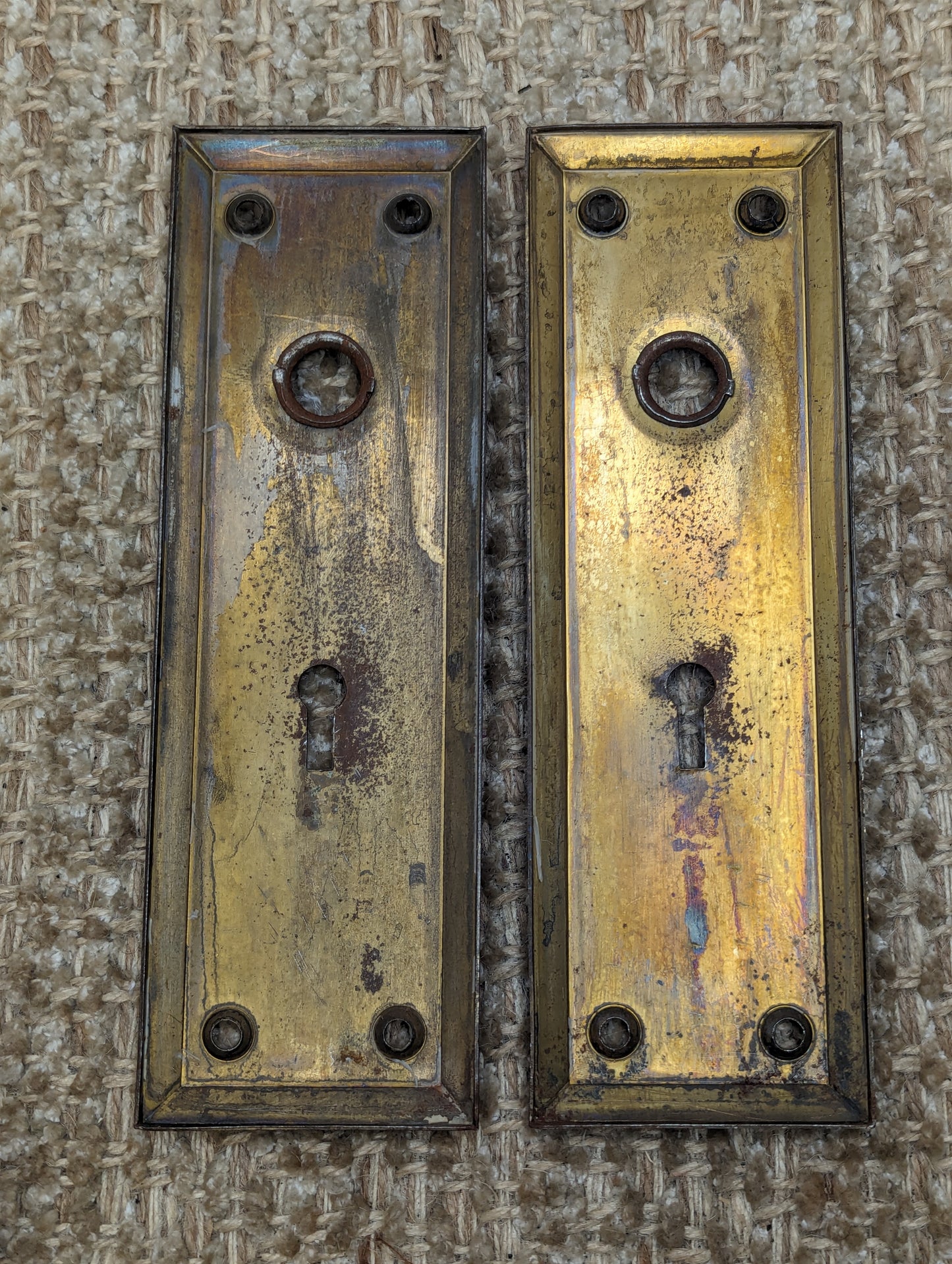 2 1/4" x 7" Pair Of Antique Steel Door Knob Plates Door Hardware