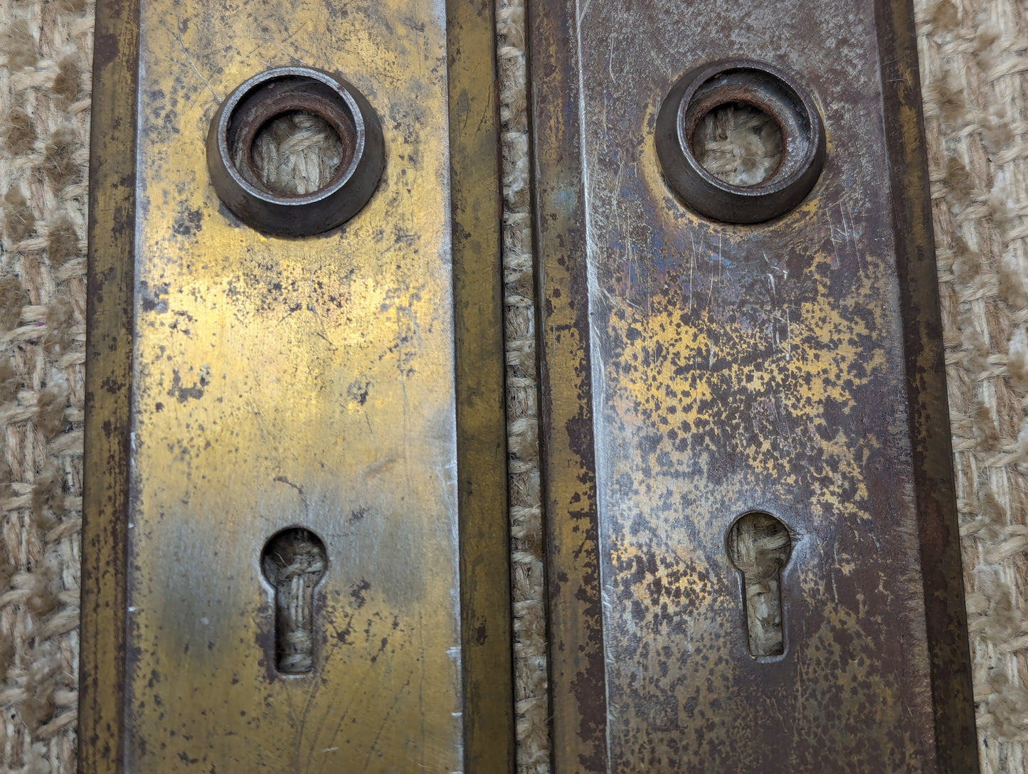 2 1/4" x 7" Pair Of Antique Steel Door Knob Plates Door Hardware