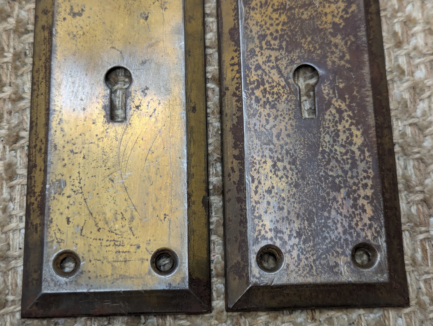 2 1/4" x 7" Pair Of Antique Steel Door Knob Plates Door Hardware