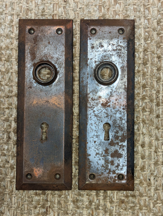 2 1/4" x 7" Pair Of Antique Steel Door Knob Plates Door Hardware