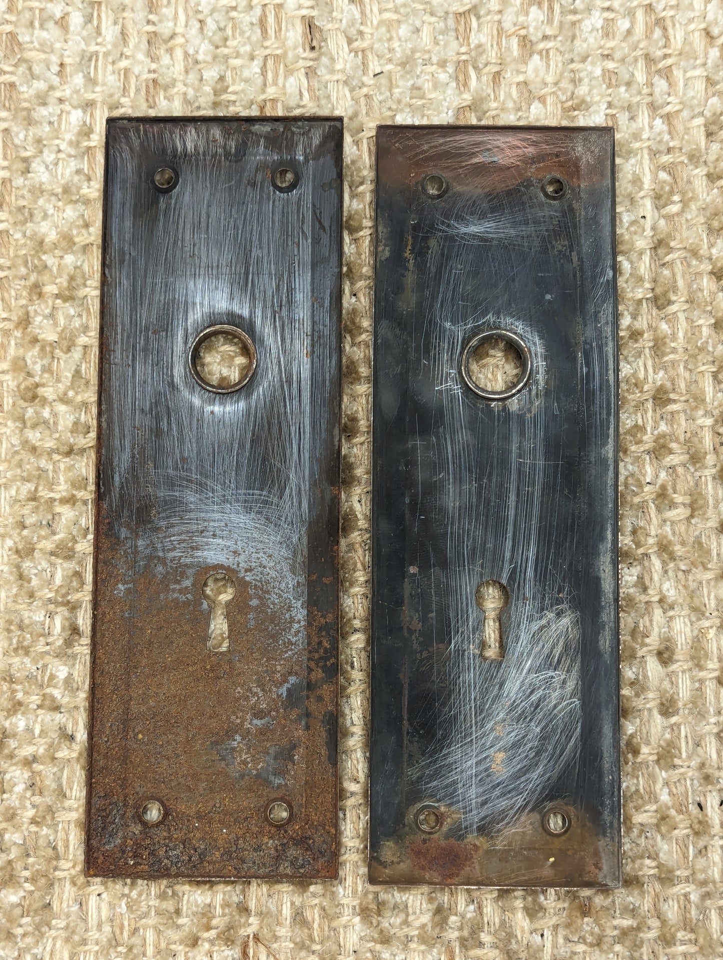 2 1/4" x 7" Pair Of Antique Steel Door Knob Plates Door Hardware