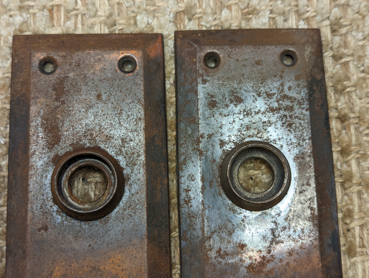 2 1/4" x 7" Pair Of Antique Steel Door Knob Plates Door Hardware