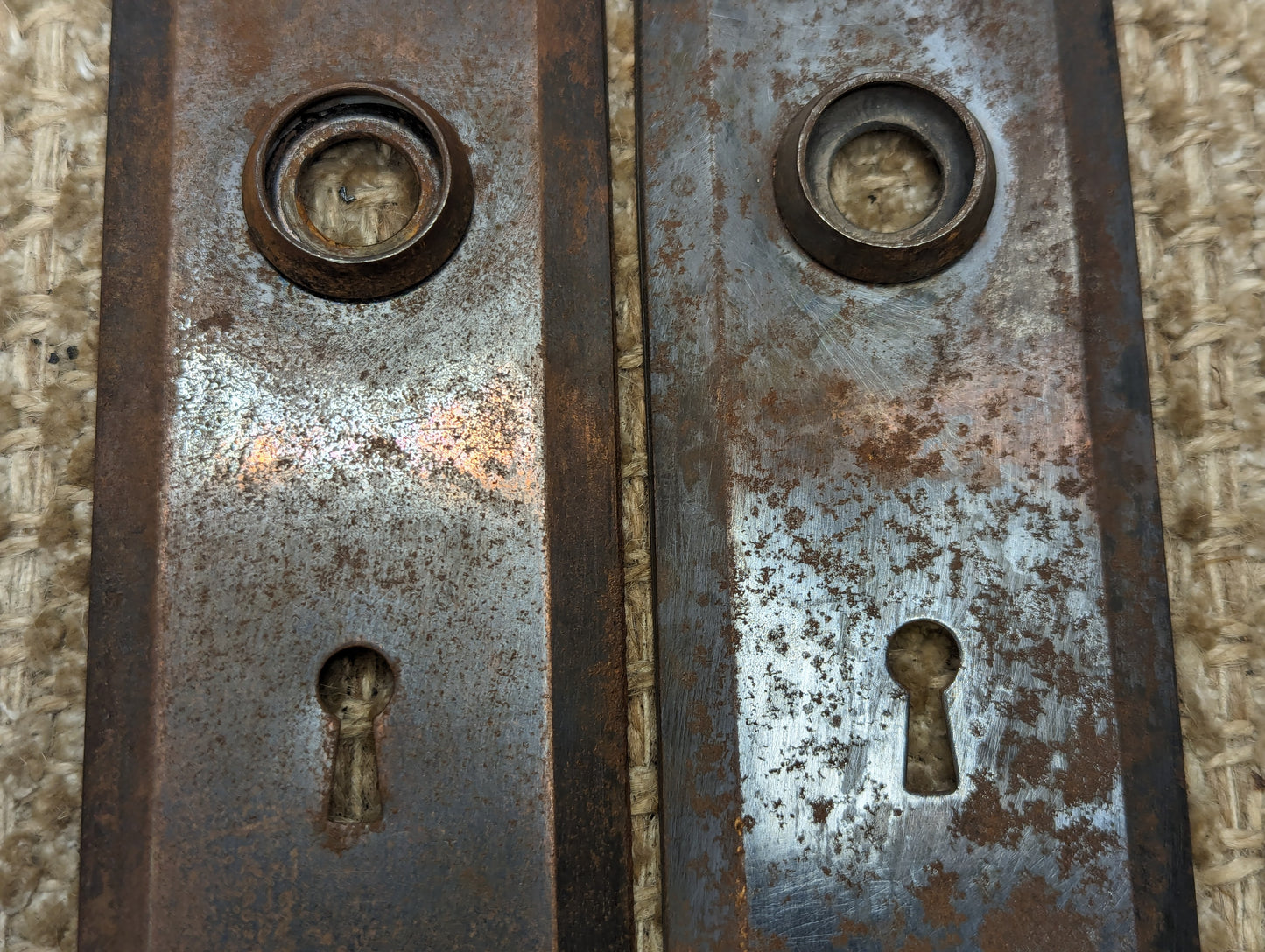 2 1/4" x 7" Pair Of Antique Steel Door Knob Plates Door Hardware