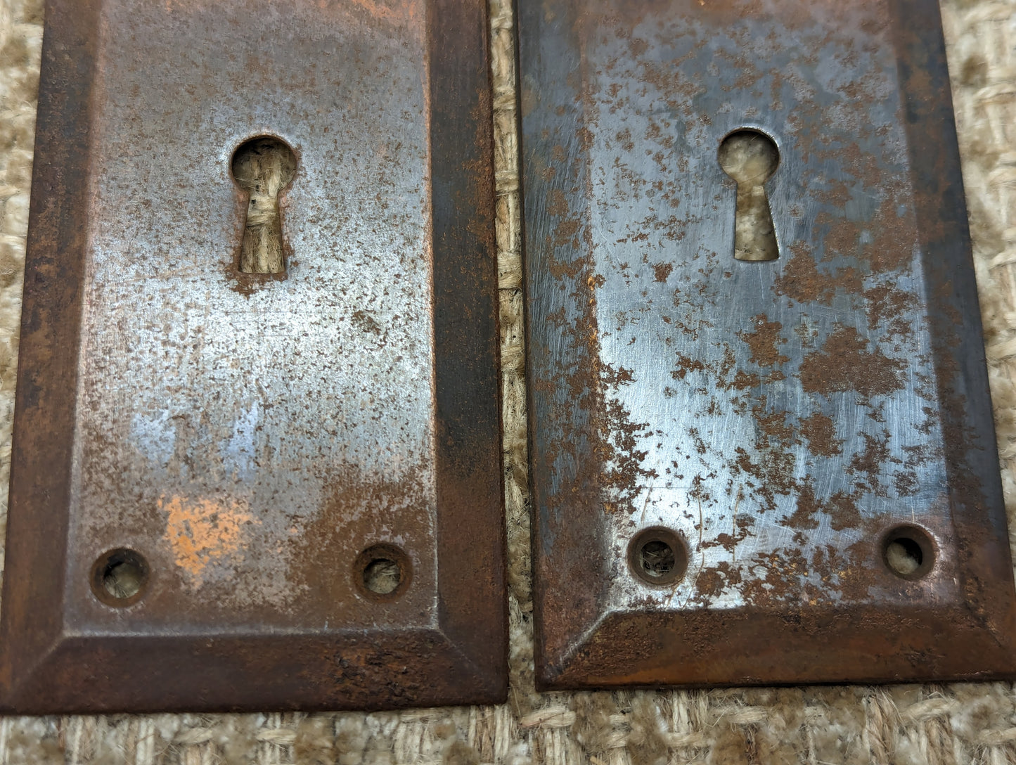 2 1/4" x 7" Pair Of Antique Steel Door Knob Plates Door Hardware