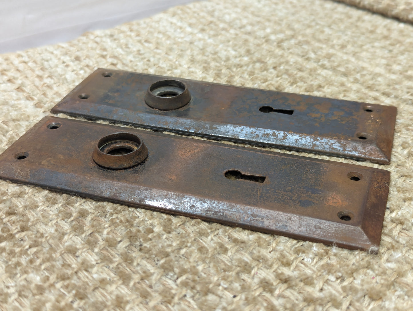 2 1/4" x 7" Pair Of Antique Steel Door Knob Plates Door Hardware