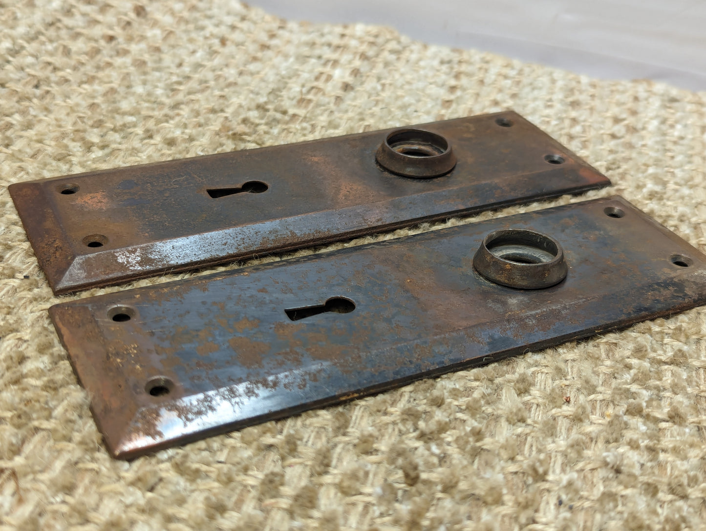 2 1/4" x 7" Pair Of Antique Steel Door Knob Plates Door Hardware