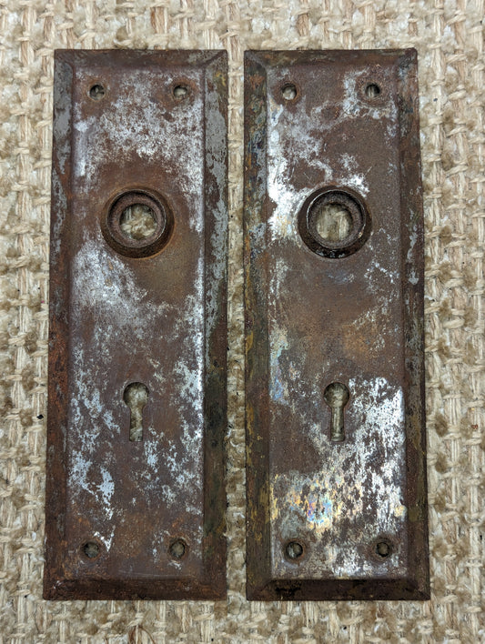 2 1/4" x 7" Pair Of Antique Steel Door Knob Plates Door Hardware