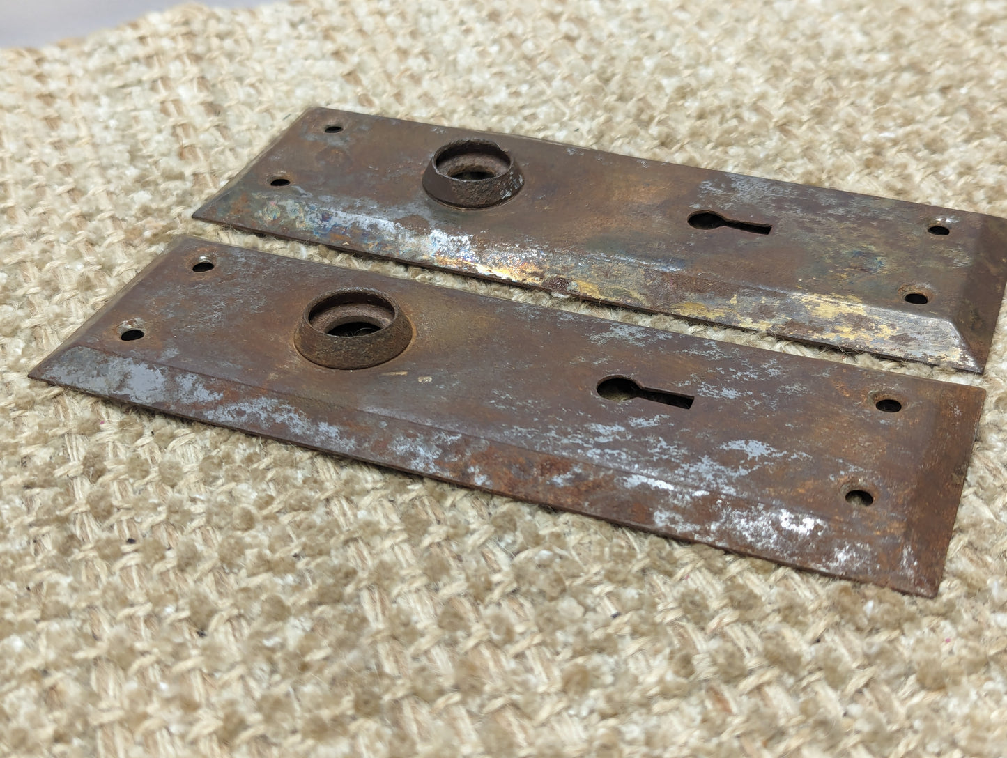 2 1/4" x 7" Pair Of Antique Steel Door Knob Plates Door Hardware