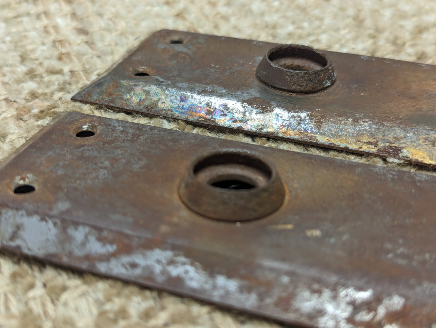 2 1/4" x 7" Pair Of Antique Steel Door Knob Plates Door Hardware