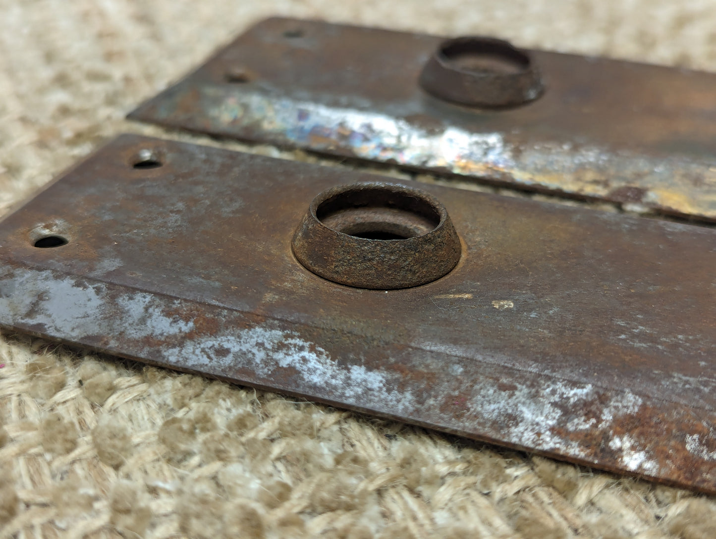 2 1/4" x 7" Pair Of Antique Steel Door Knob Plates Door Hardware