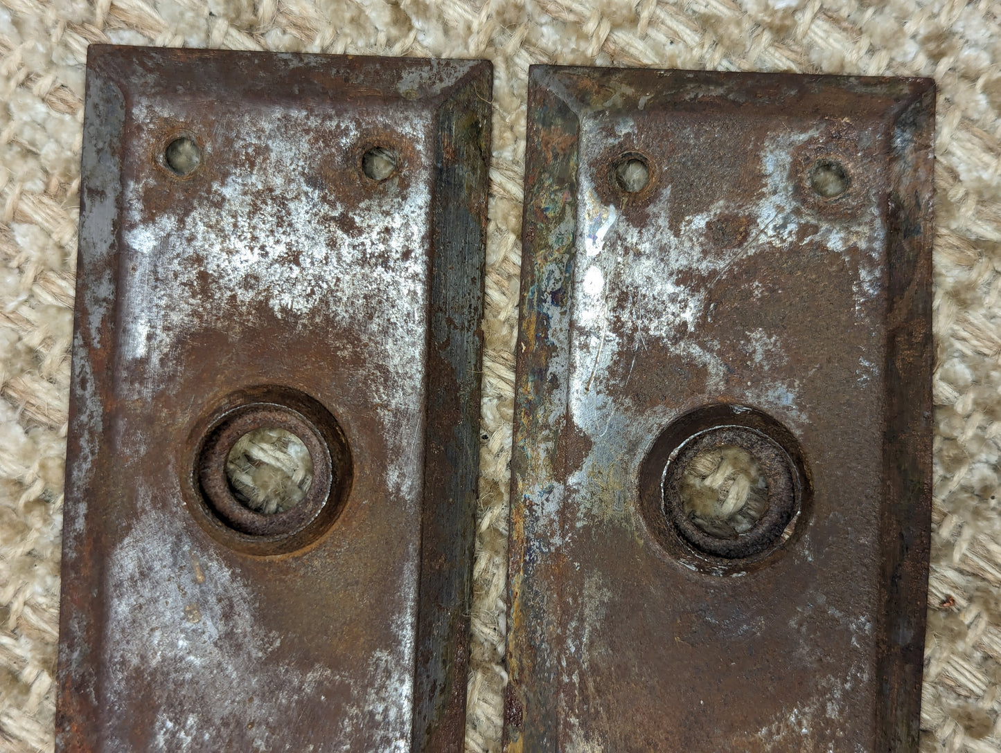 2 1/4" x 7" Pair Of Antique Steel Door Knob Plates Door Hardware