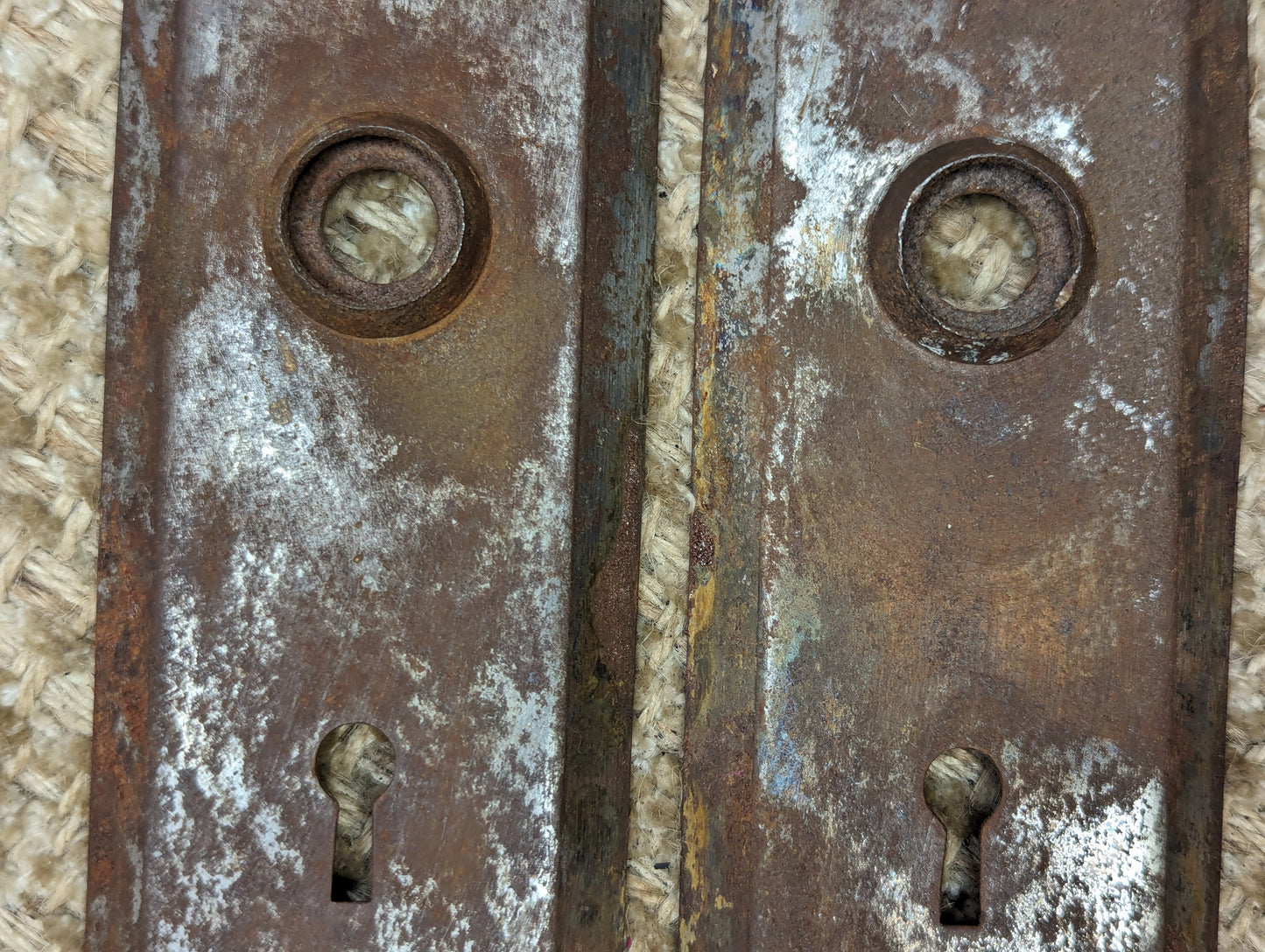 2 1/4" x 7" Pair Of Antique Steel Door Knob Plates Door Hardware