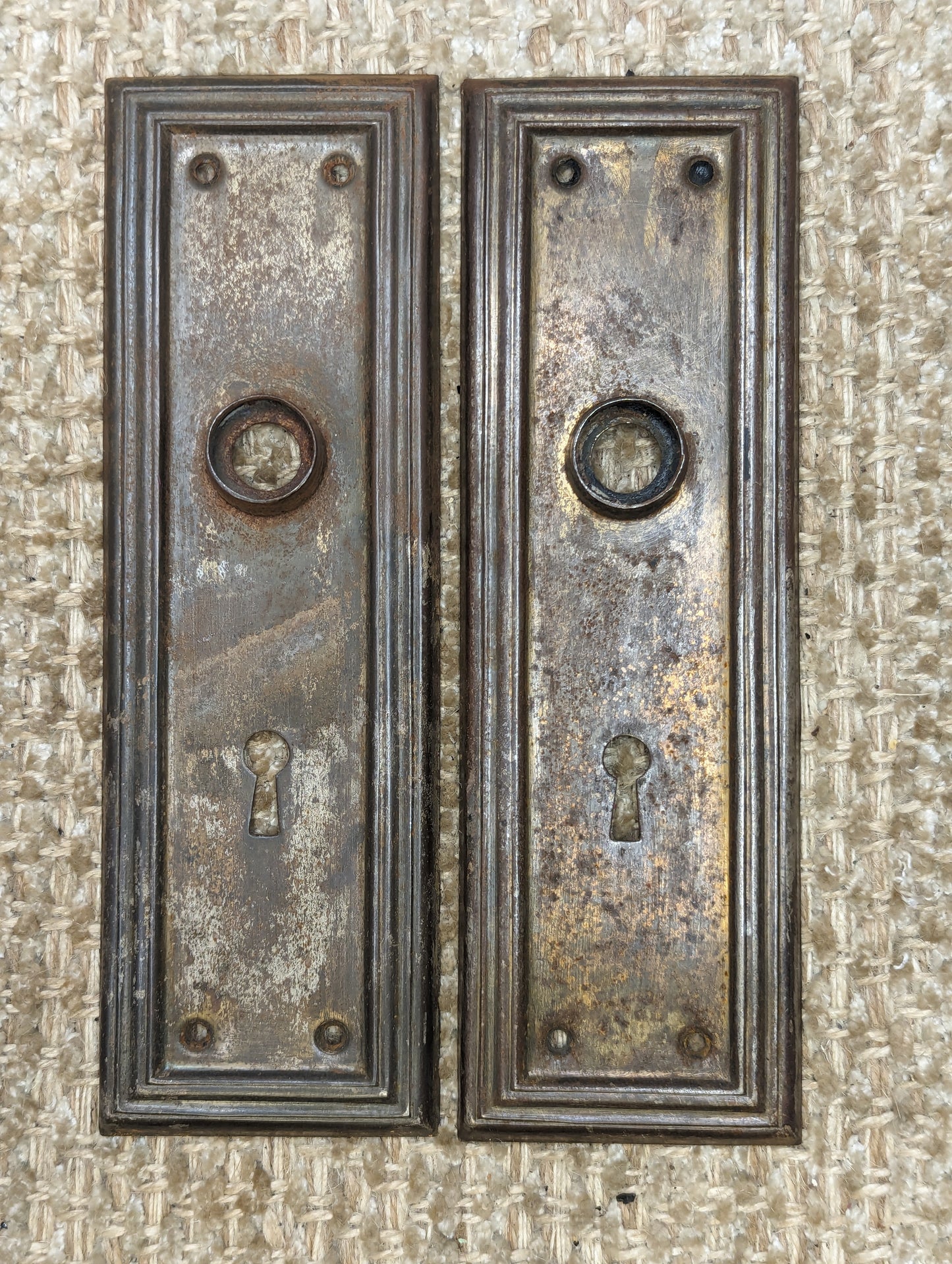 2 9/16" x 8" Pair Of Antique Steel Door Knob Plates Door Hardware