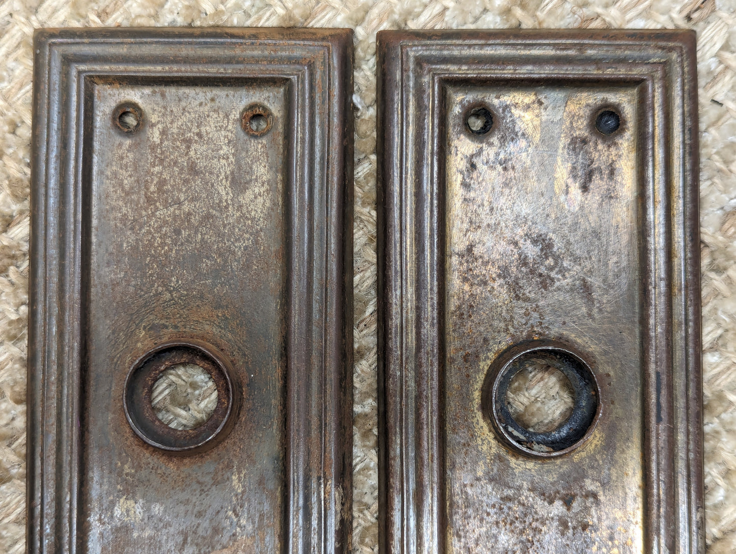 2 9/16" x 8" Pair Of Antique Steel Door Knob Plates Door Hardware