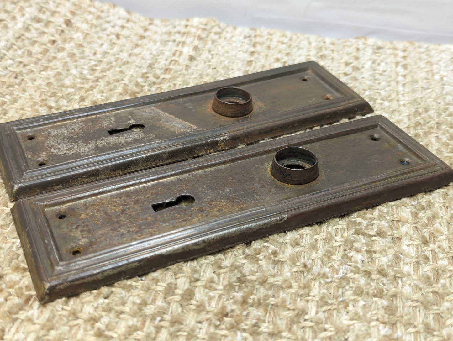 2 9/16" x 8" Pair Of Antique Steel Door Knob Plates Door Hardware