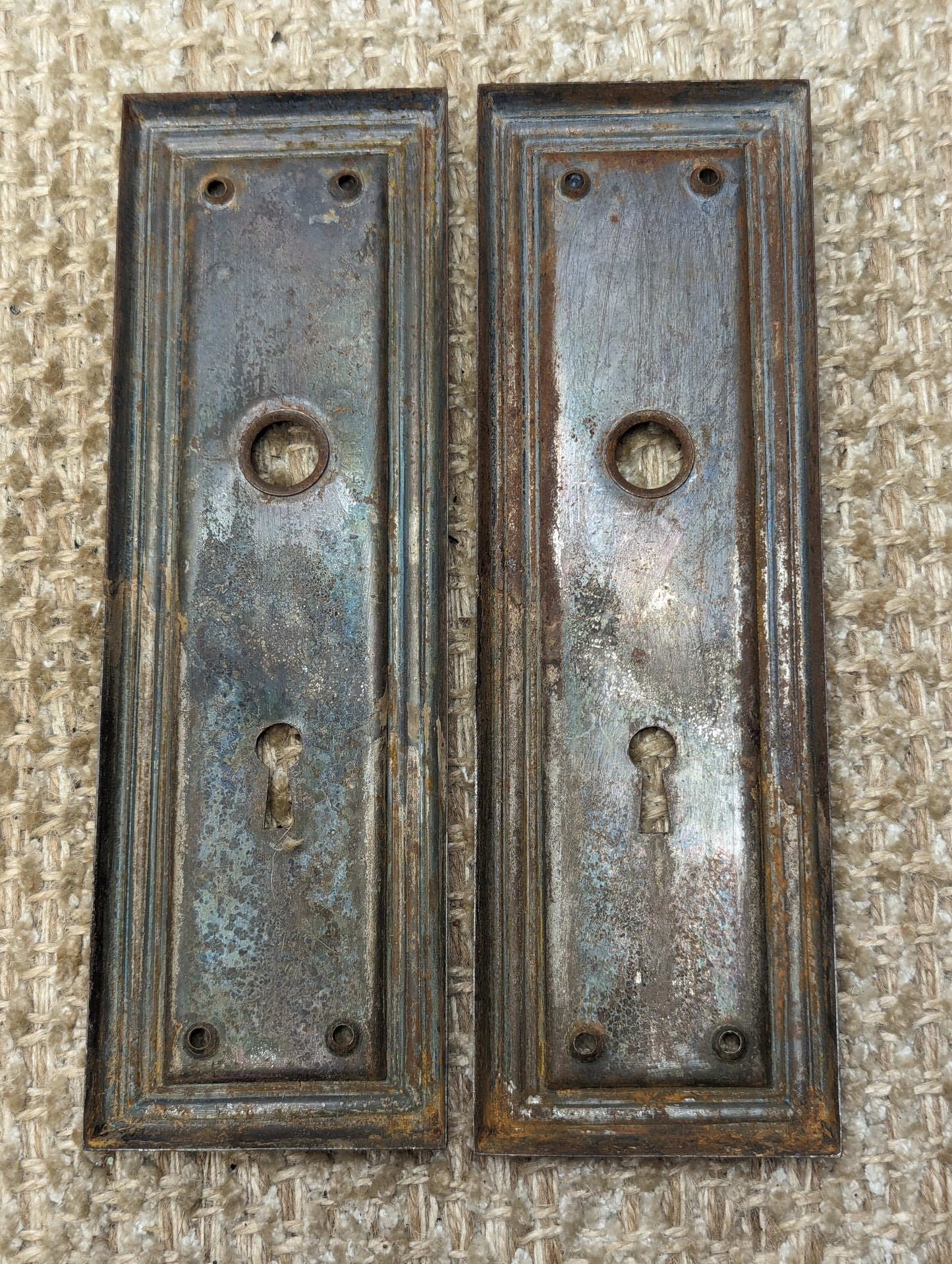 2 9/16" x 8" Pair Of Antique Steel Door Knob Plates Door Hardware