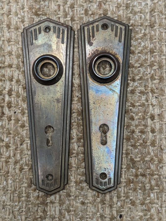 2" x 6 1/2" Pair Of Antique Stamped Steel Door Knob Plates