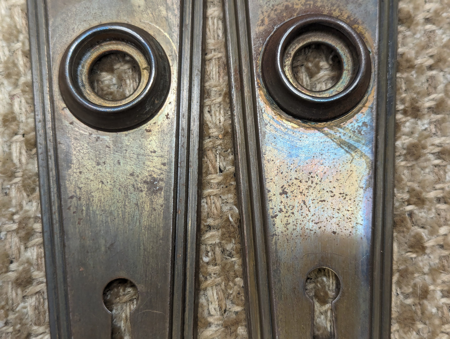 2" x 6 1/2" Pair Of Antique Stamped Steel Door Knob Plates