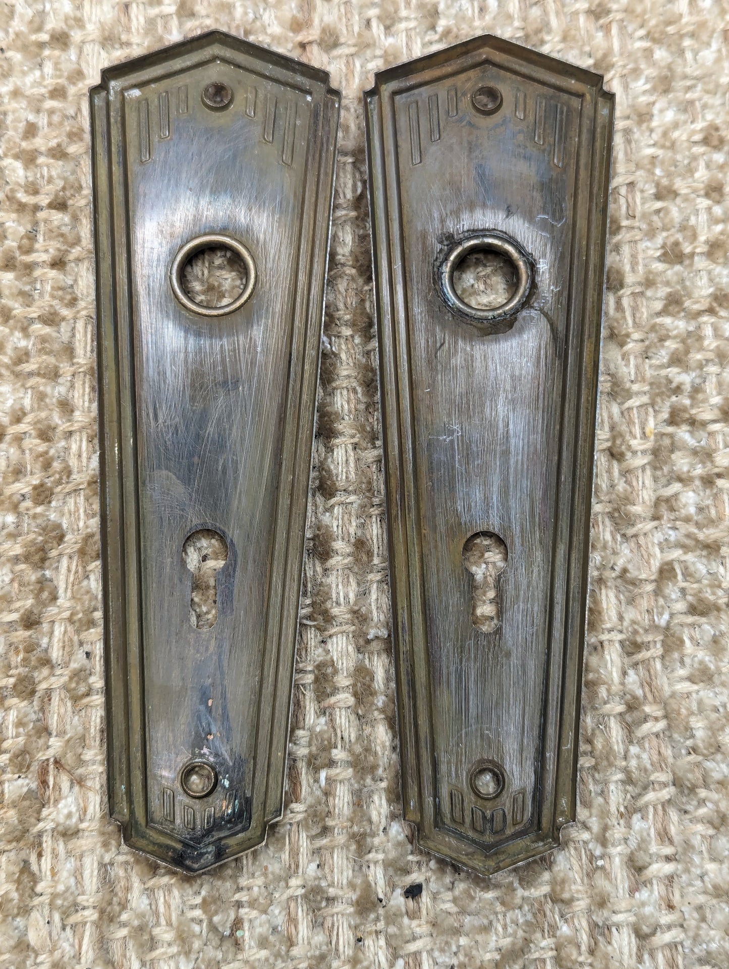 2" x 6 1/2" Pair Of Antique Stamped Steel Door Knob Plates