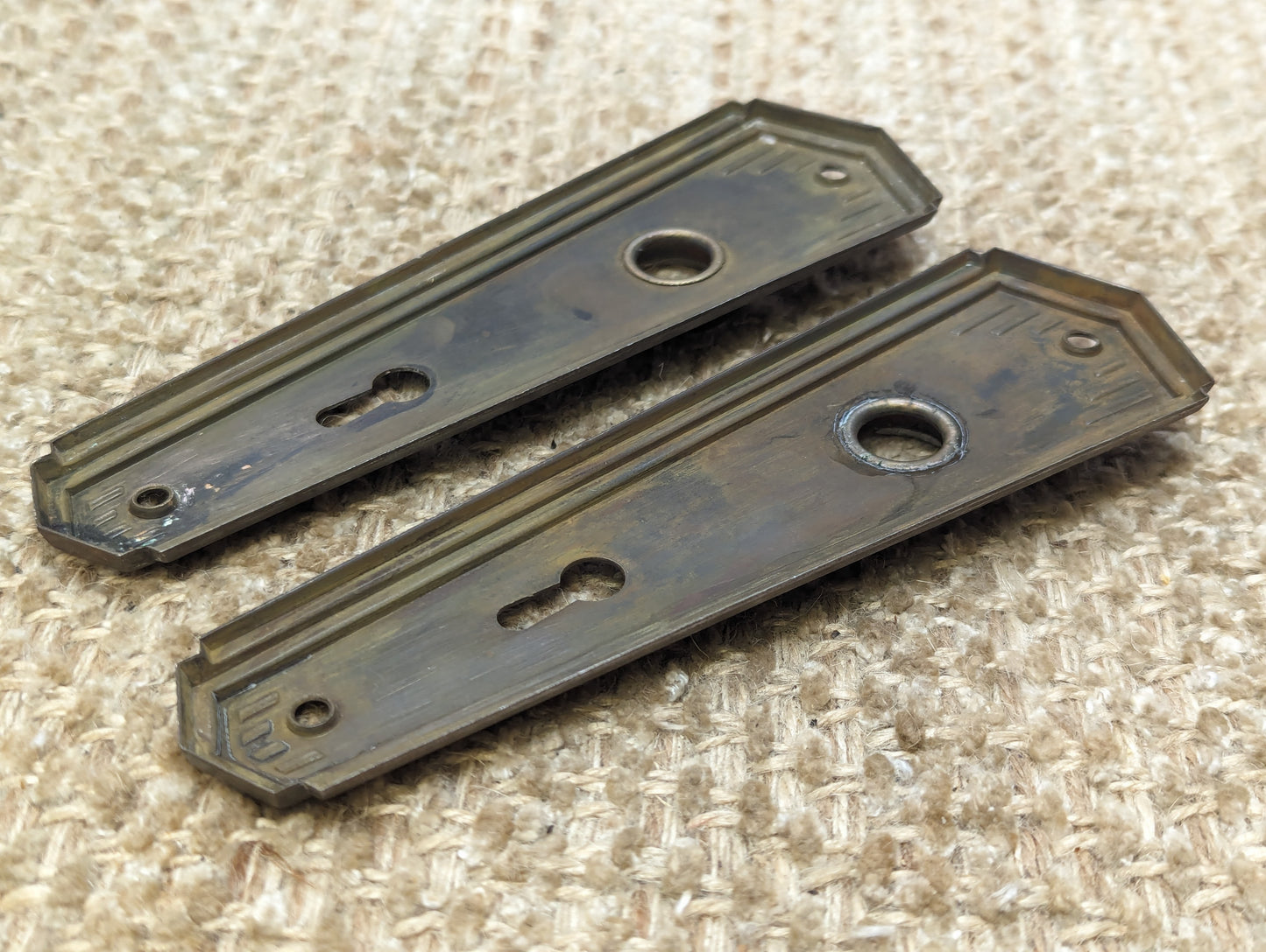 2" x 6 1/2" Pair Of Antique Stamped Steel Door Knob Plates