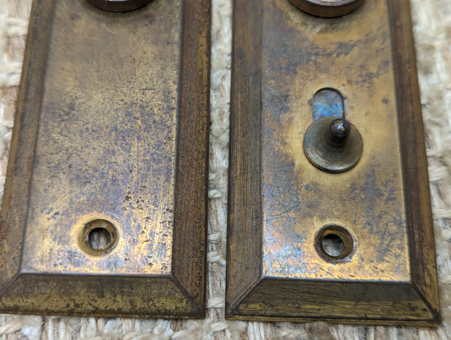 1 1/2" x 4 1/2" Pair Of Antique Stamped Steel Door Knob Plates