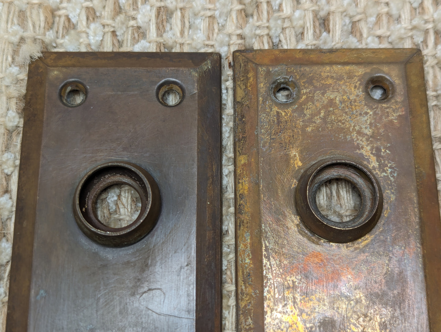 2 1/4" x 7" Pair Of Antique Stamped Brass Door Knob Plates