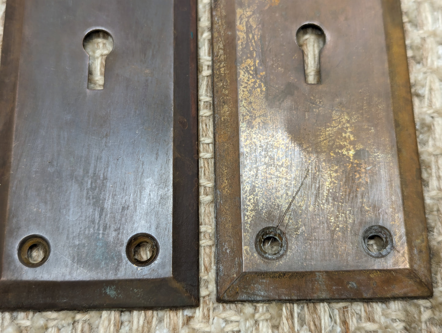 2 1/4" x 7" Pair Of Antique Stamped Brass Door Knob Plates