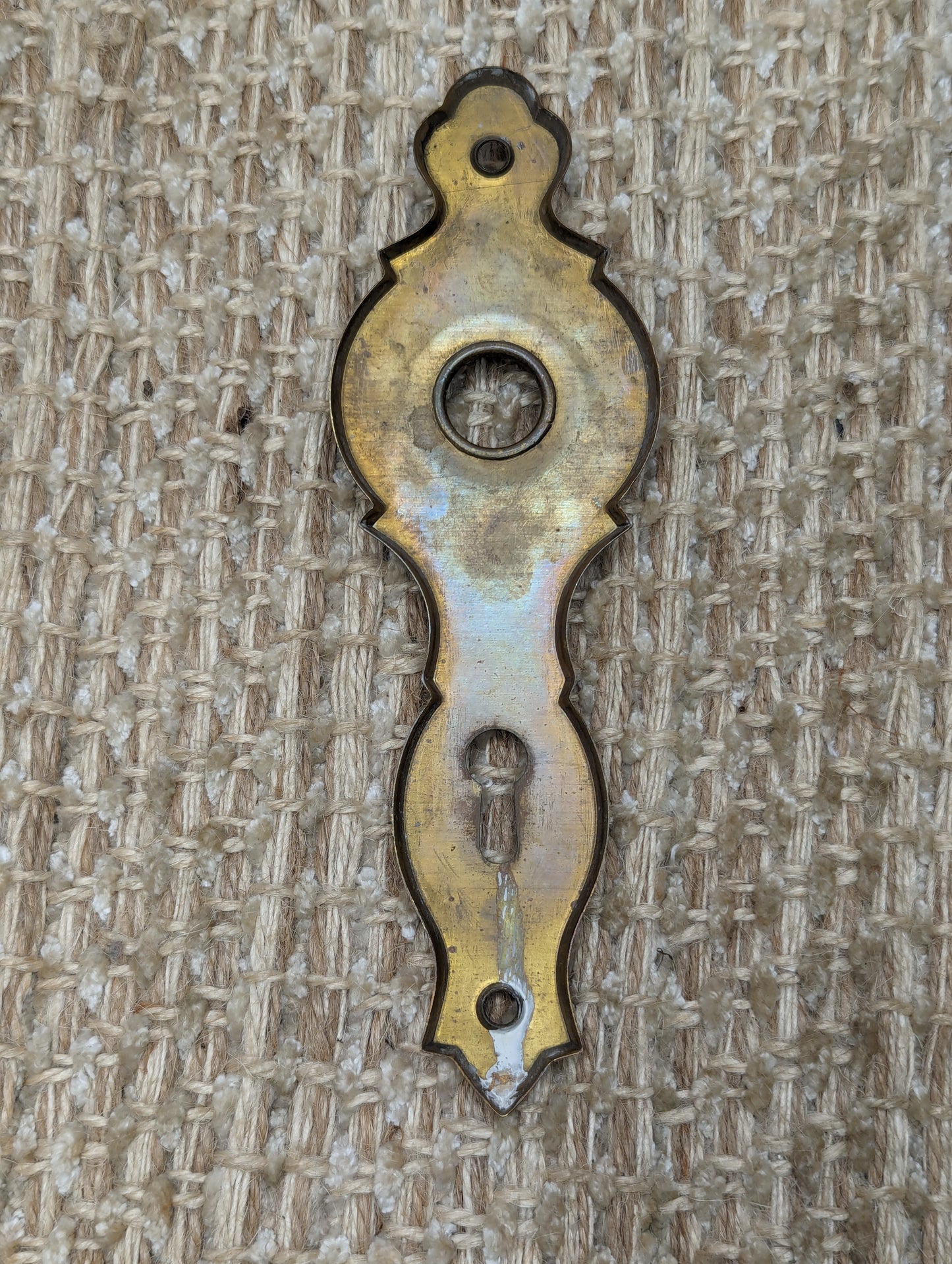 2" x 6 1/8" Antique Stamped Brass Door Knob Plate Hardware