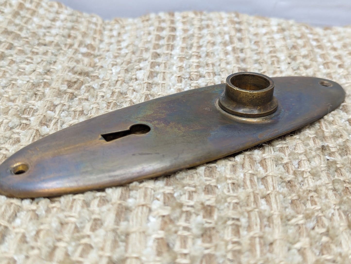 2 1/4" x 7" Antique Stamped Brass Door Knob Plate Hardware