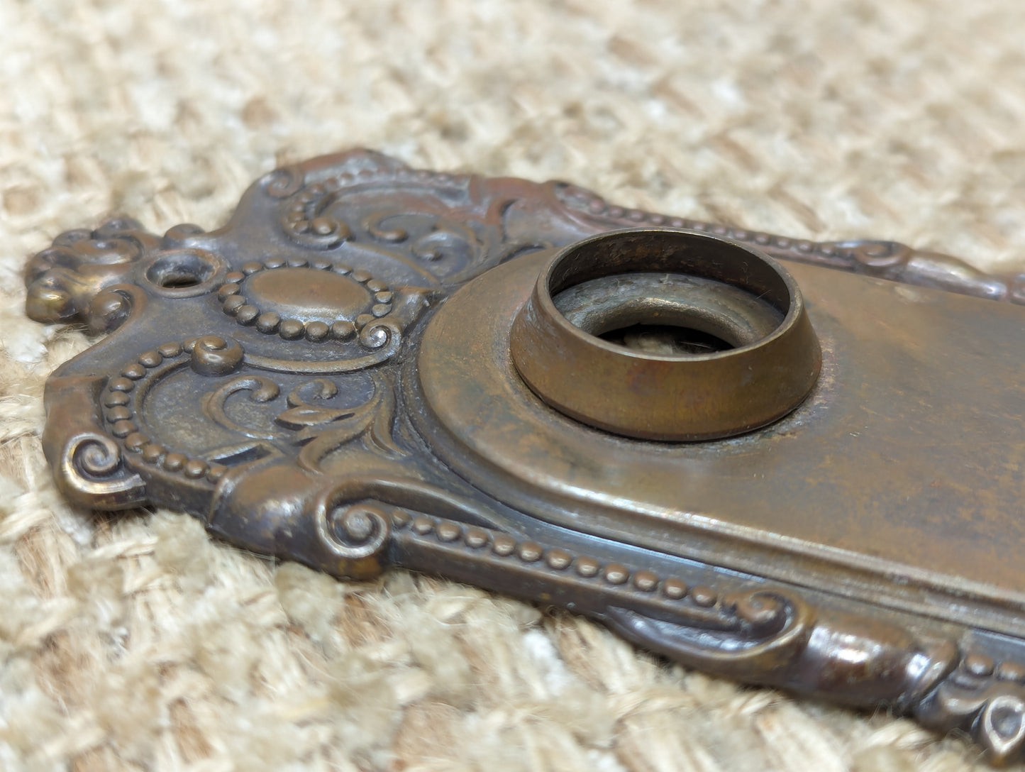 2 3/8" x 7 1/8" Antique P & F Corbin Co "Holland" Brass Door Knob Plate Hardware Circa 1905