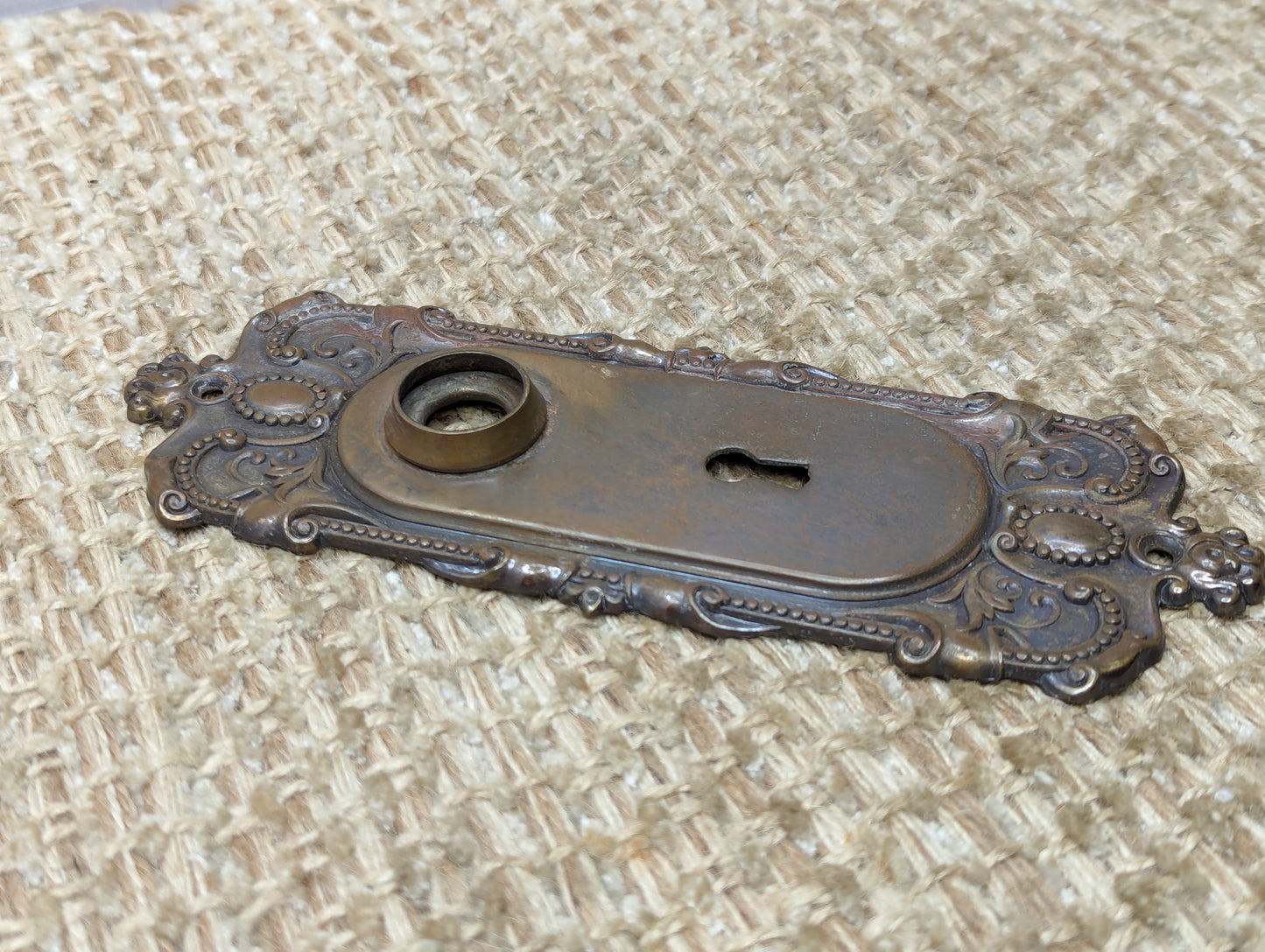 2 3/8" x 7 1/8" Antique P & F Corbin Co "Holland" Brass Door Knob Plate Hardware Circa 1905