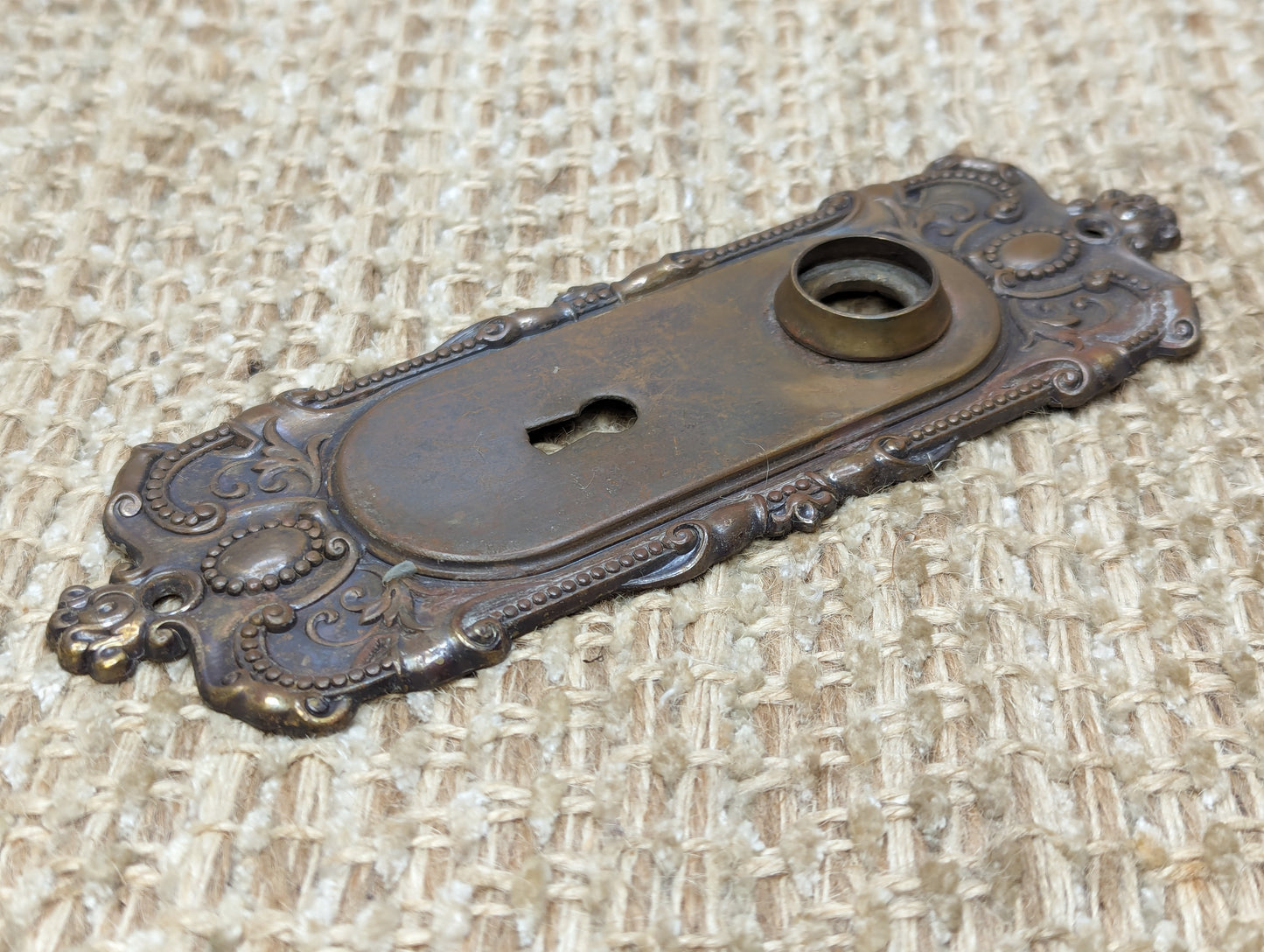 2 3/8" x 7 1/8" Antique P & F Corbin Co "Holland" Brass Door Knob Plate Hardware Circa 1905