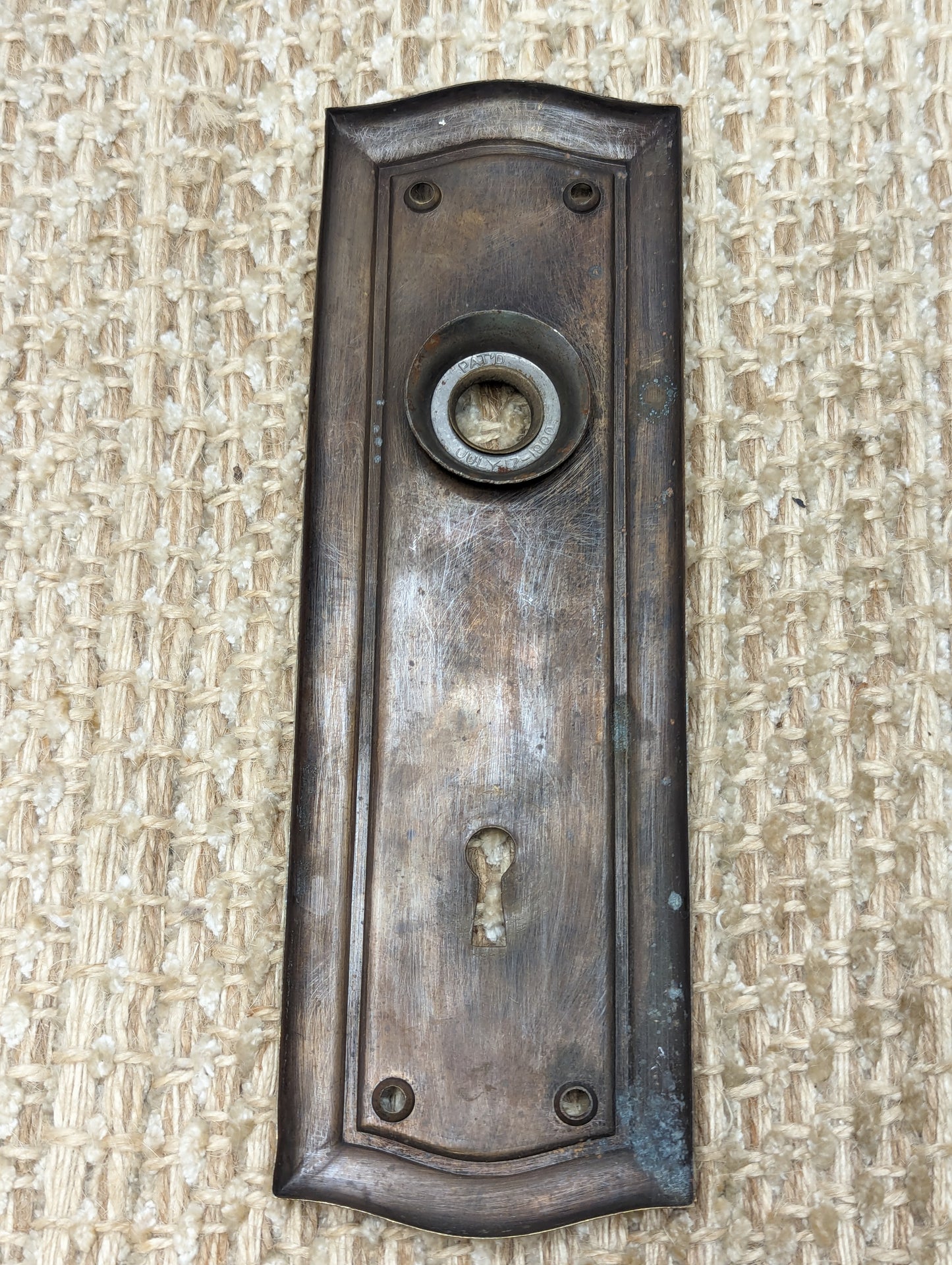 2 1/2" x 7 11/16" Antique Arched Top & Bottom Brass Door Knob Plate Hardware