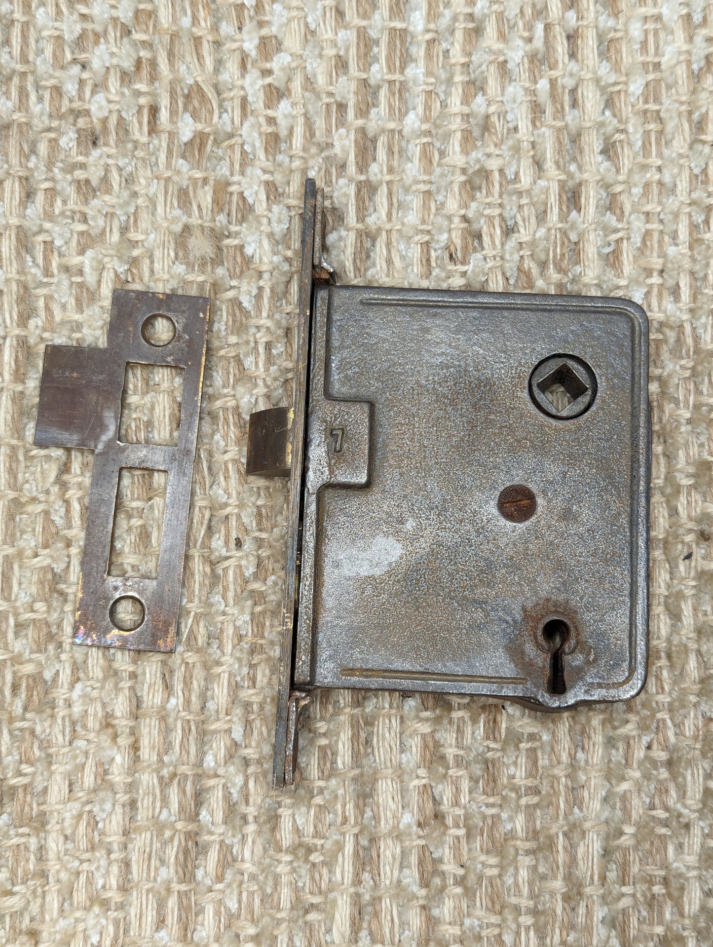 Antique Interior Mortise Lock #2, Brass Door Knobs & Door Knob Plates Set