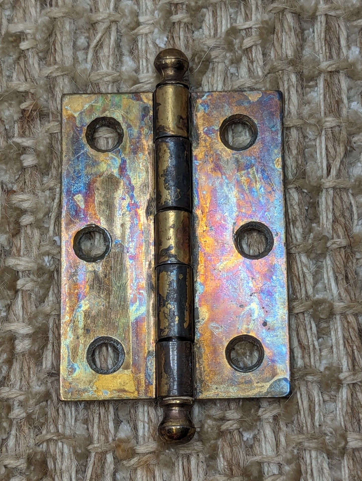 1 11/16" x 2 3/8" Pair Of Antique Steel Brass Plated Cabinet Door Hinges