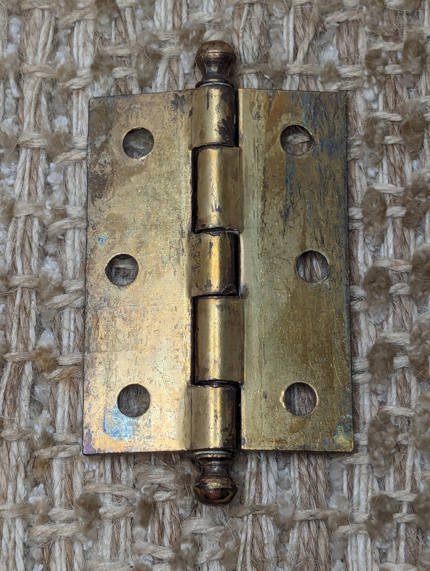 1 11/16" x 2 3/8" Pair Of Antique Steel Brass Plated Cabinet Door Hinges