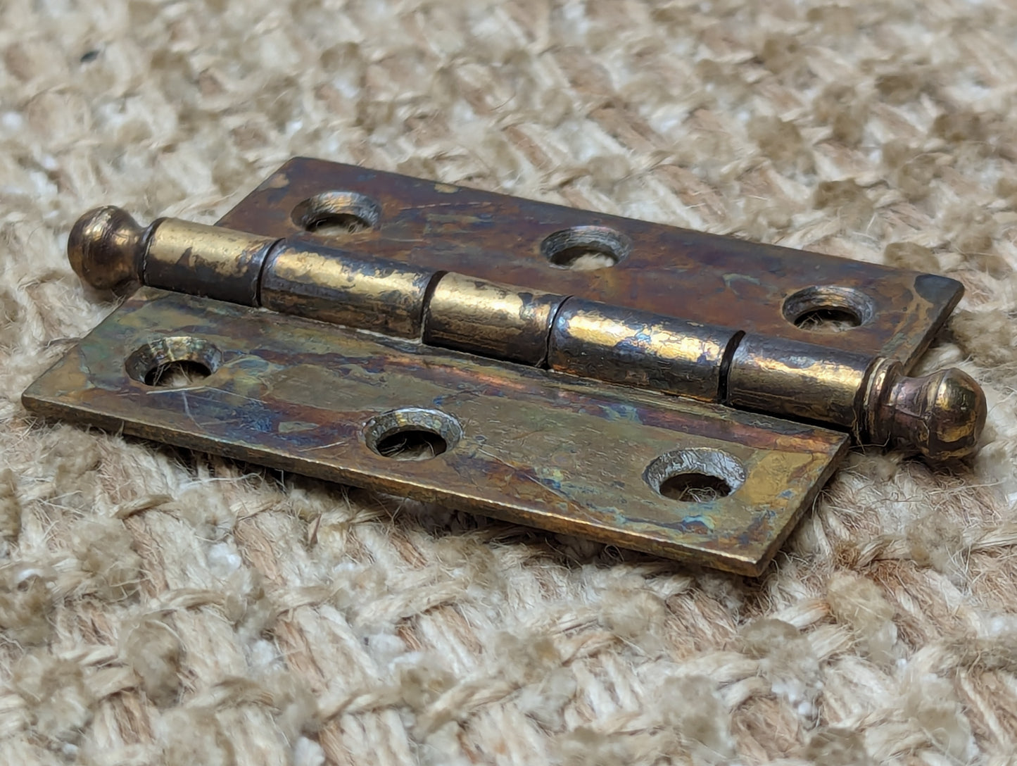 1 11/16" x 2 3/8" Pair Of Antique Steel Brass Plated Cabinet Door Hinges