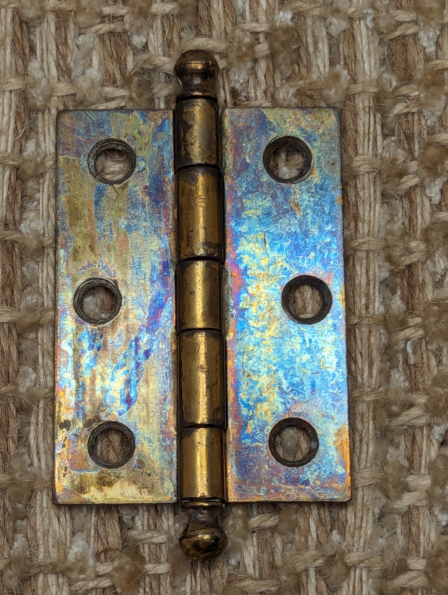 1 11/16" x 2 3/8" Pair Of Antique Steel Brass Plated Cabinet Door Hinges