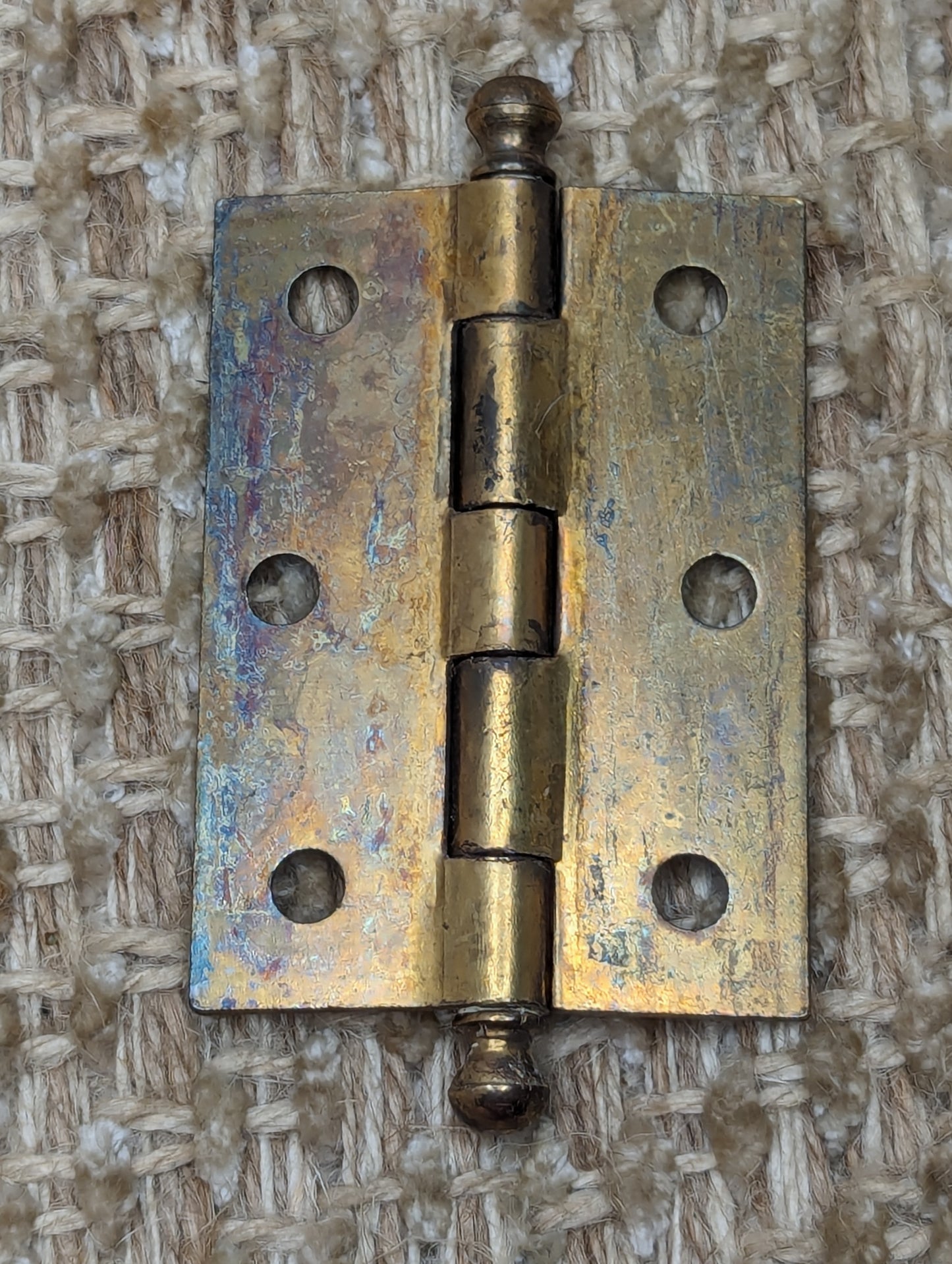 1 11/16" x 2 3/8" Pair Of Antique Steel Brass Plated Cabinet Door Hinges