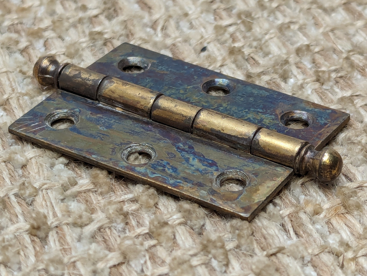 1 11/16" x 2 3/8" Pair Of Antique Steel Brass Plated Cabinet Door Hinges