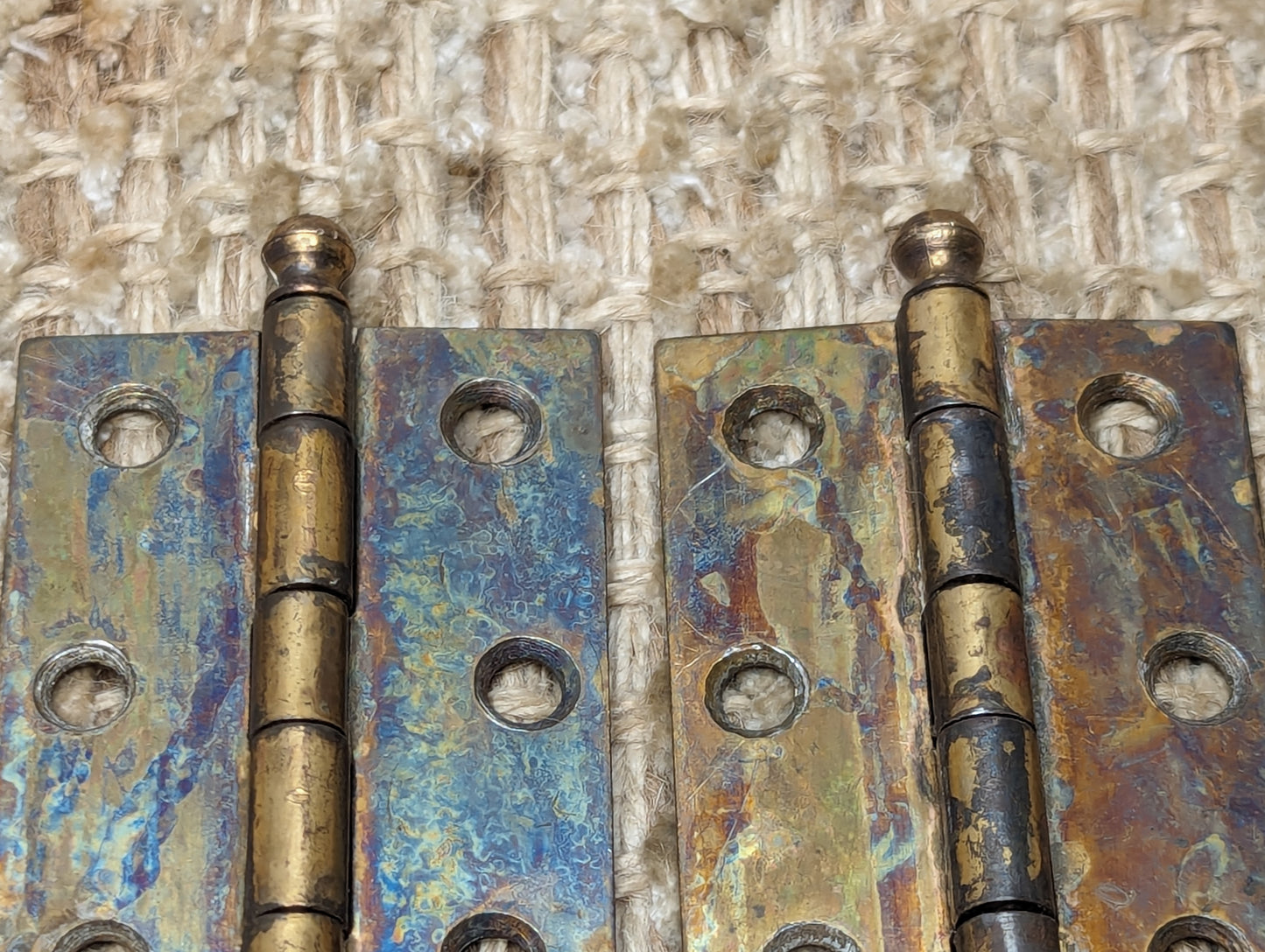 1 11/16" x 2 3/8" Pair Of Antique Steel Brass Plated Cabinet Door Hinges