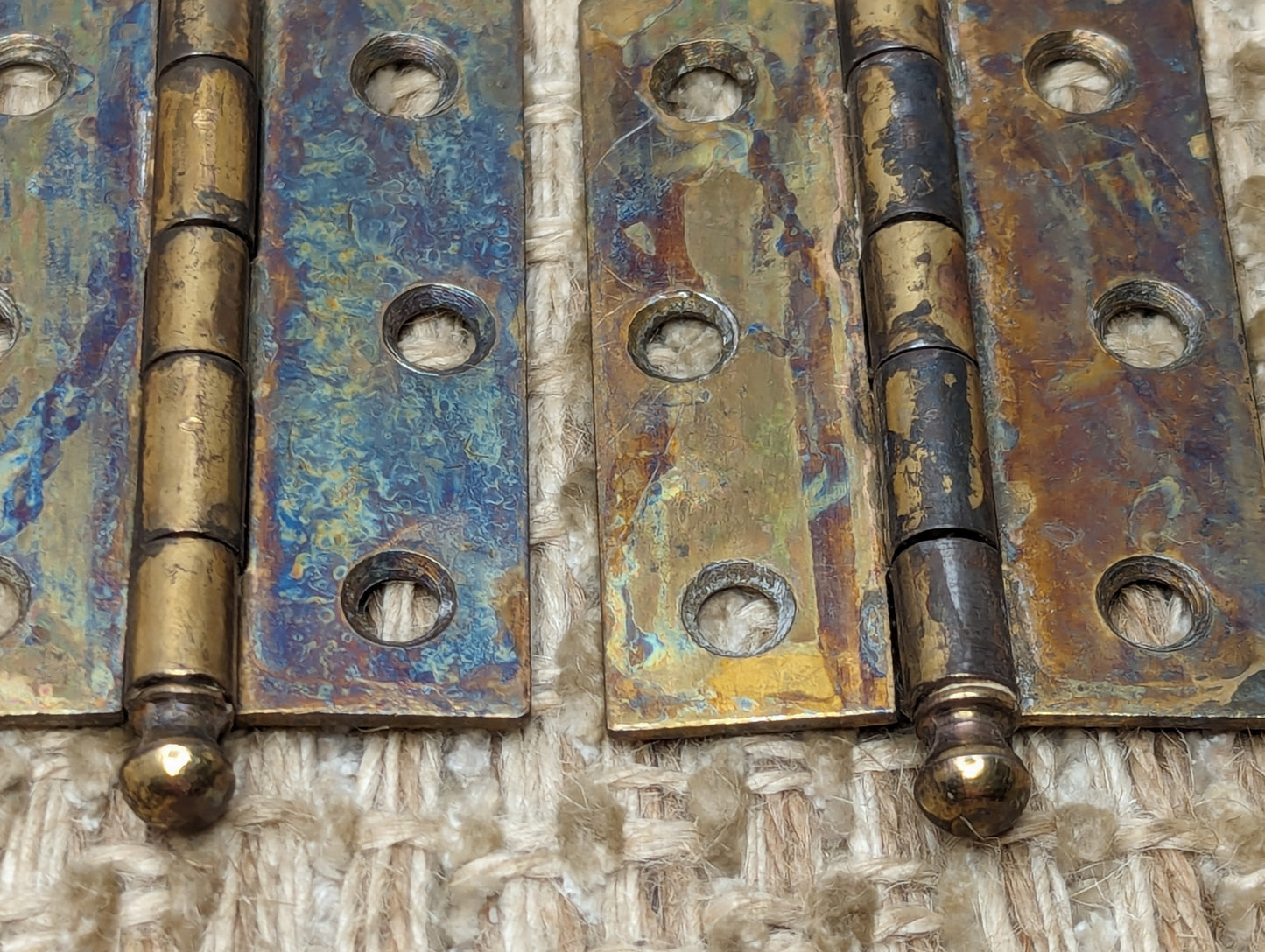 1 11/16" x 2 3/8" Pair Of Antique Steel Brass Plated Cabinet Door Hinges