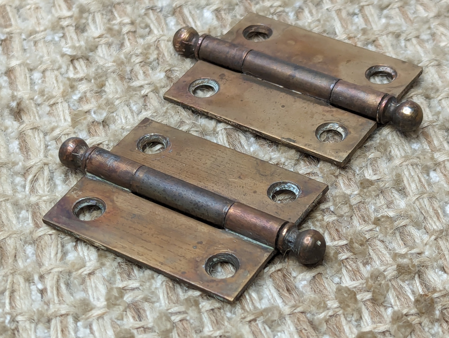 1  9/16" x 1  15/16" Pair Of Antique Steel Brass Plated Cabinet Door Hinges