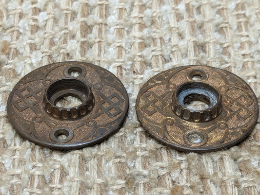 Pair Of 1 7/8" Cast Brass Rosette Escutcheon For Door Knob Geometric Heart Design Door Hardware