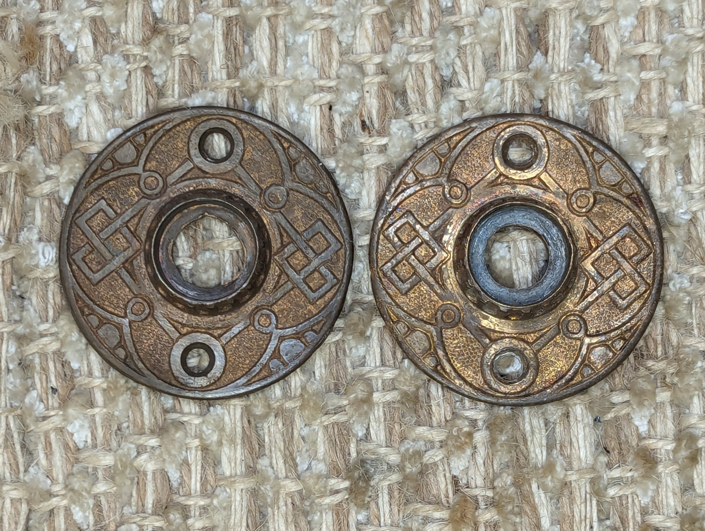 Pair Of 1 7/8" Cast Brass Rosette Escutcheon For Door Knob Geometric Heart Design Door Hardware