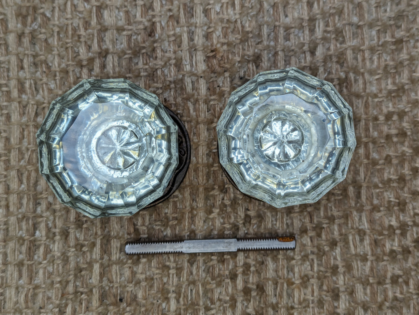 Vintage Reproduction 2 1/2" Glass Door Knobs & Cast Rosettes