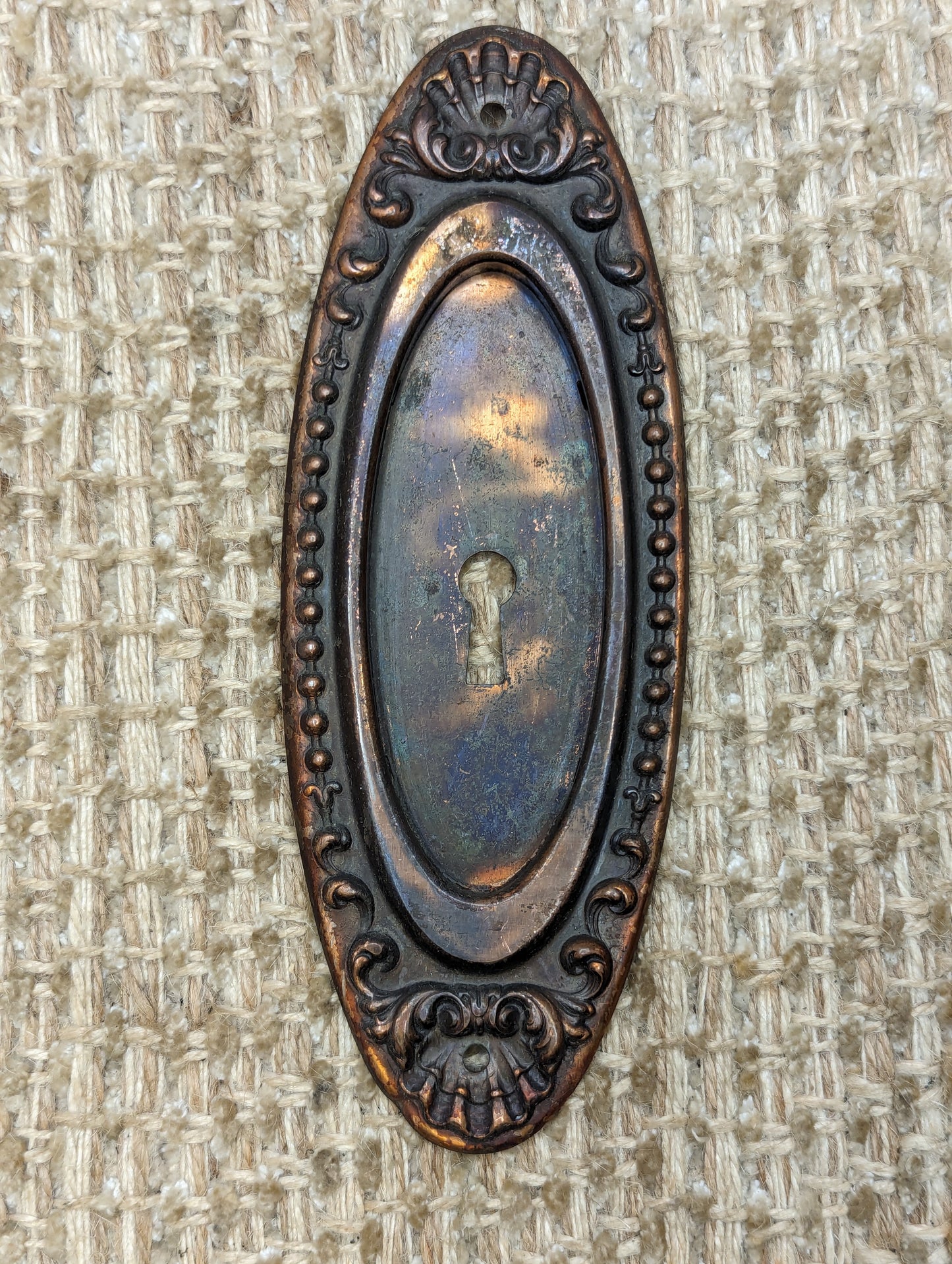 Single Antique Stamped Steel Pocket Door Hardware Pull