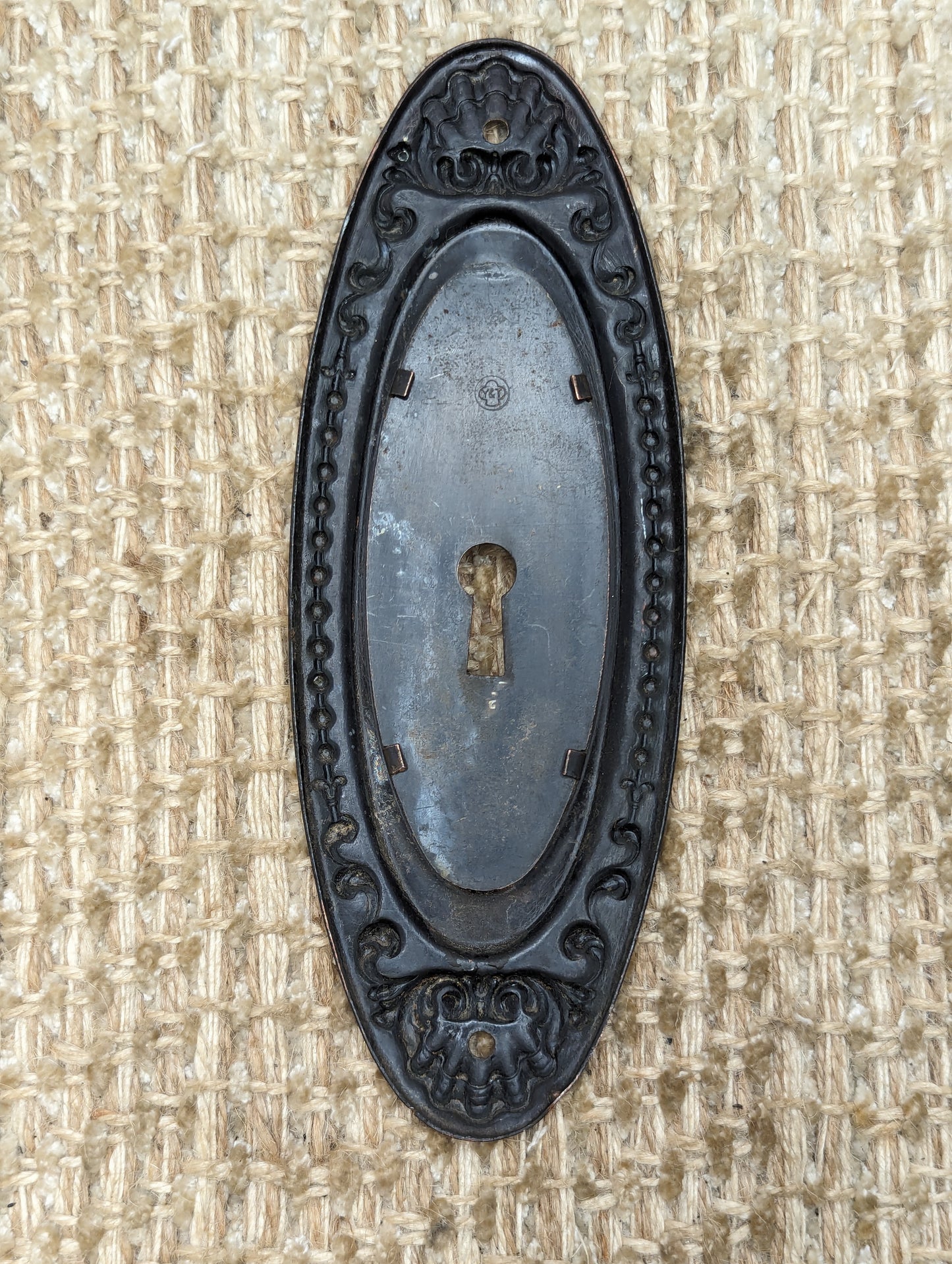 Single Antique Stamped Steel Pocket Door Hardware Pull